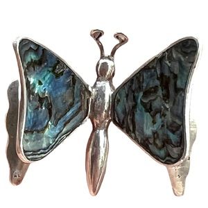 Taxco Sterling Silver 3D Butterfly Pin Brooch Abalone 1-1/8”W x 1-1/8”L x 3/4”D